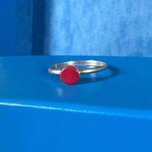 Navajo Made Sterling Silver Red Coral Dainty Ring size 6.5 - never worn!